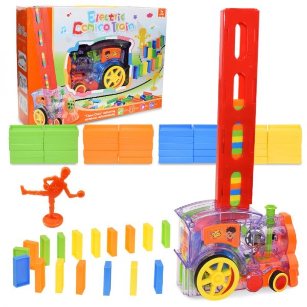 Kids Domino Train Car Set Sound Light Automatic Laying Domino Brick Colorful Dominoes Blocks Game Educational - Domino Train