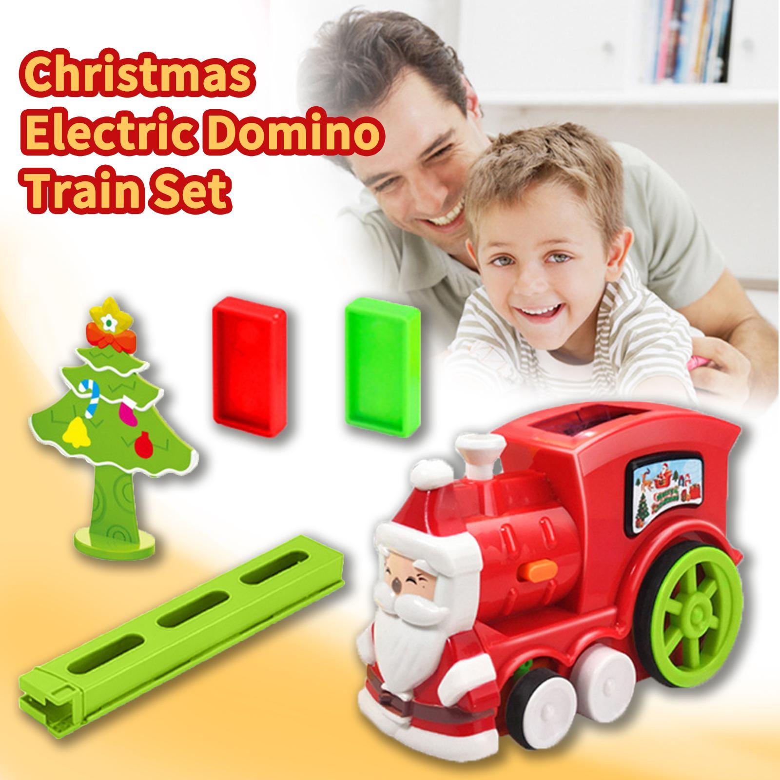 Kids Christmas Electric Domino Train Set Automatic Laying Domino Brick Colorful Dominoes Block Game Educational DIY - Domino Train
